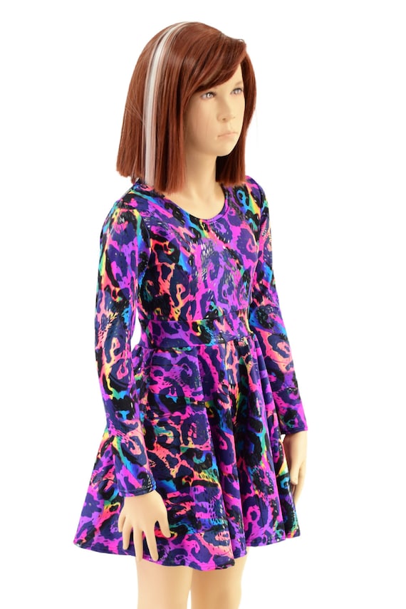 girls long sleeve skater dress Primary Kids long sleeve twirly dress in mini Stripe in Blueberry Cobalt Stripe Size 6-7