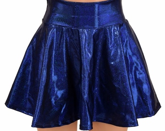 Royal Blue Sparkly Jewel Holographic Metallic Circle Cut Mini Skirt