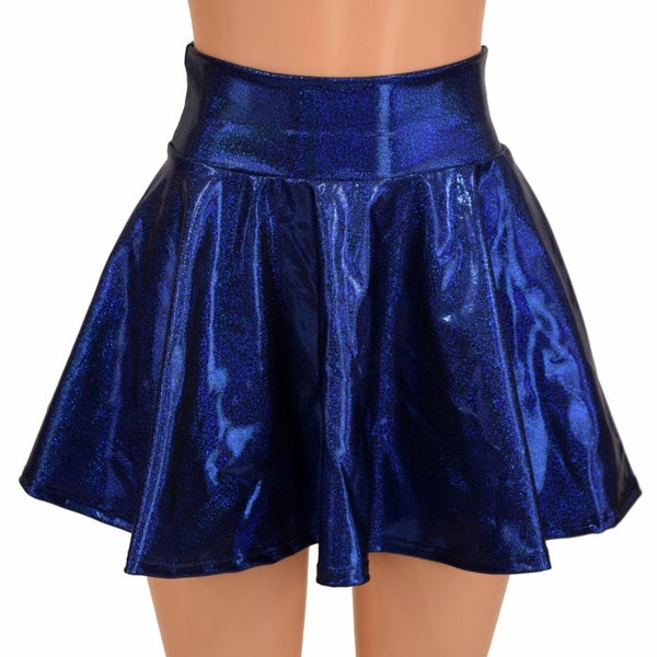Royal Blue Sparkly Jewel Holographic Metallic Circle Cut Mini Skirt Rave Clubwear EDM - 154159