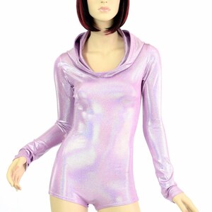 Long Sleeve Hoodie Romper in Lilac Purple Holographic - Etsy