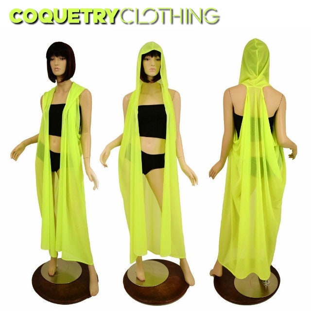 Neon Yellow UV GLOW Mesh Hooded Racerback Duster - 156384
