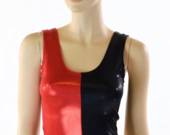 Red & Black Metallic Harlequin Crop Tank -151515