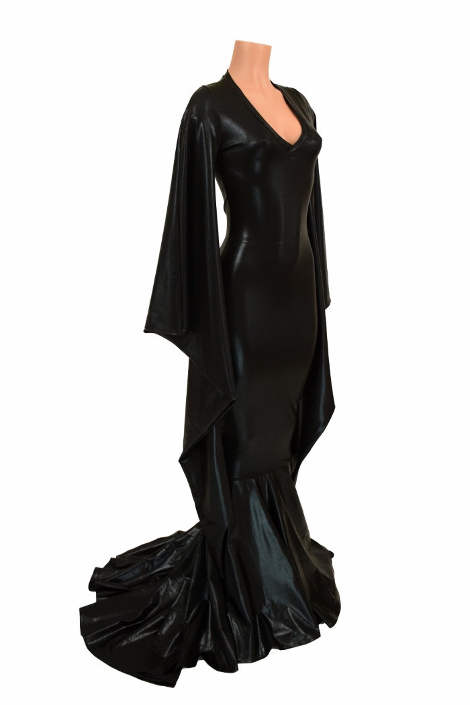 Succubus Sleeve Puddle Train Gown in Black Mystique Metallic - Etsy