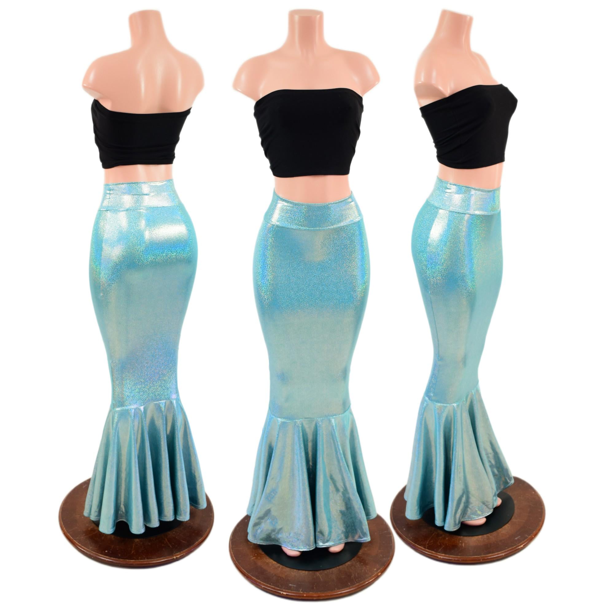 Long High Waist Seafoam Shimmering Holographic Mermaid Skirt - Etsy