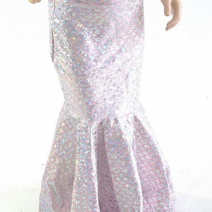 Girls Mermaid Skirt in Pink & Silver Round Scale Full Length, High Waist, Holographic Sizes 2T 3T 4T and 5-12 - 153969