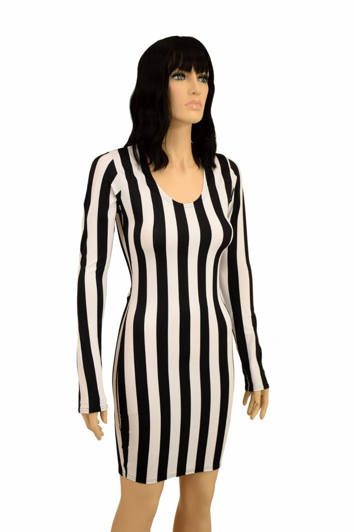 Long Sleeve Scoop Neck Bodycon Dress in Vertical Black and White Stripe -  Etsy UK