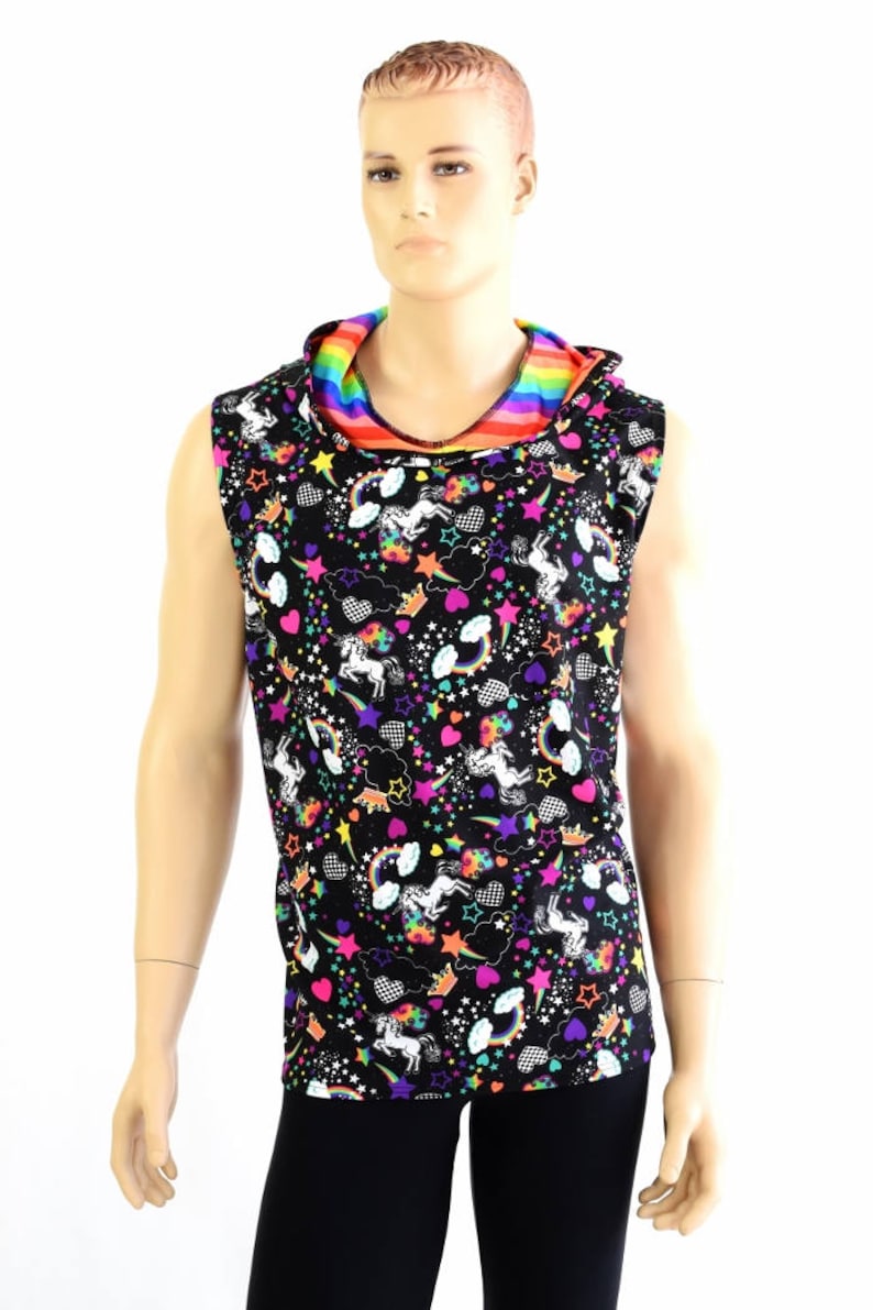 Mens Unicorns and Rainbows UV GLOW Sleeveless Hoodie With Etsy