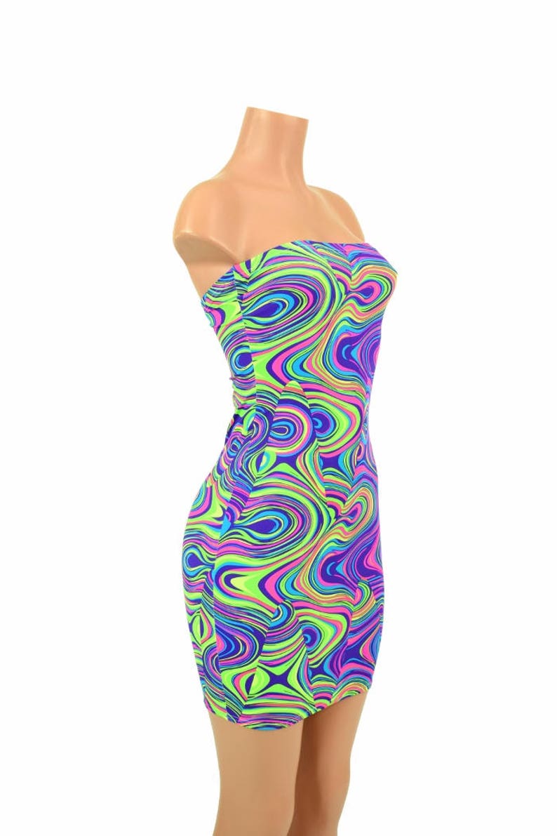 UV Glow Worm Black Light Reactive Strapless Tube Dress 154841 image 3