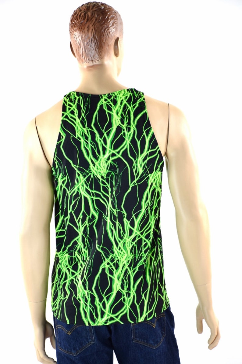 Mens Neon UV Glow Green Lightning Muscle Shirt Mens Rave or Festival Shirt 152321