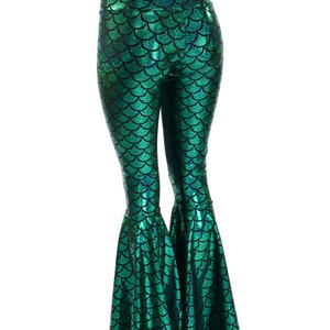 High Waist Mermaid Bell Bottom Flares in Green Dragon Scale 150305 image 5