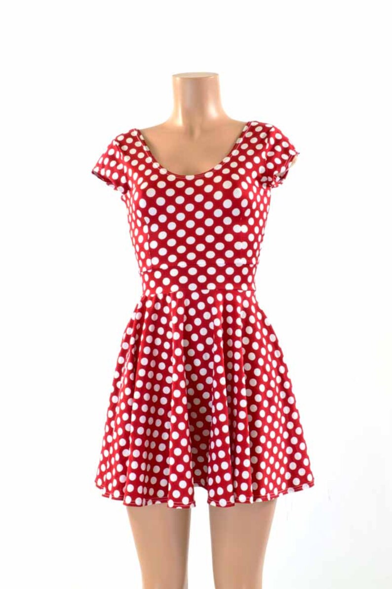 Red & White Pinup Polka Dot Scoop Neck Cap Sleeve Fit and Flare Skater Skater Minnie Dress Made to Order 151419 image 5
