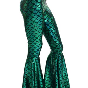 High Waist Mermaid Bell Bottom Flares in Green Dragon Scale 150305 image 2