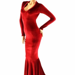 Red Velvet Plush Cozy V-neck Gown With Long Sleeves and Puddle Train ...