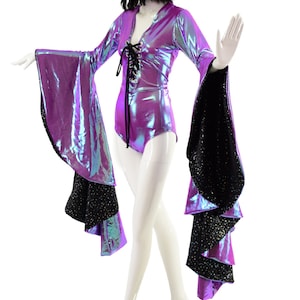 Sorceress Sleeve Romper with Plunging Lace Up Neckline