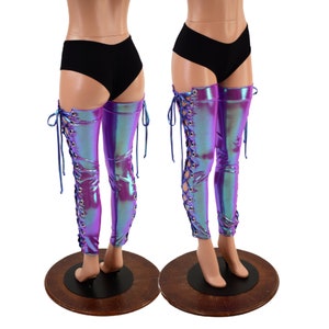 Lace Up Thigh High Leg Warmers in Plumeria with Moonstone Ties 157609