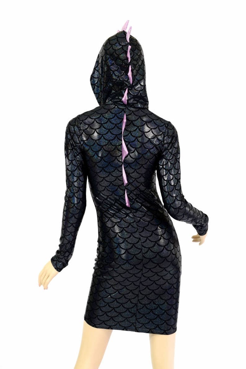 Black Scale Dragon Bodycon Hoodie DRESS With Long Sleeves & Etsy