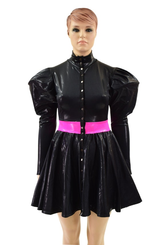knee length dresses for ladies Teal High Neck Long Puff Sleeve Belted Skater Dress – AX Paris US