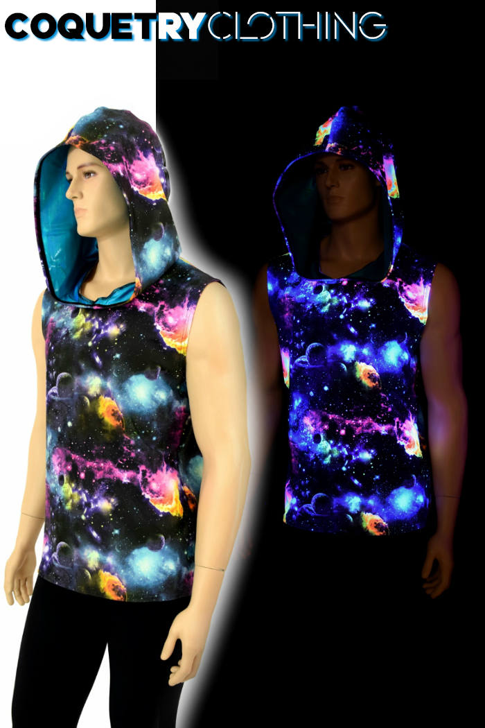 Mens UV Glow Galaxy Print Sleeveless Hoodie Shirt With Peacock Etsy