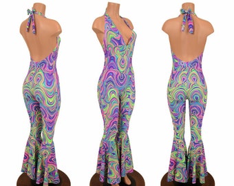 Glow Worm "Monroe" Halter Catsuit with Bell Bottom Flares - 156391