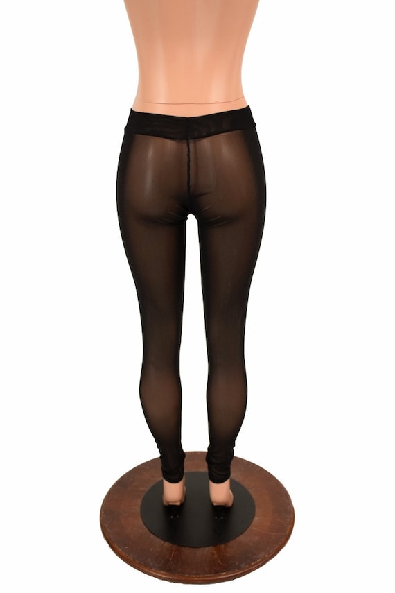 Black Mesh See Through Sheer Transparent Mid Rise Leggings 155498 