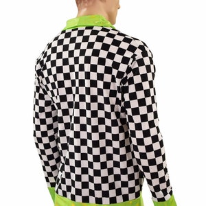 Men's Black & White Checkered Not a Cardigan with Pockets and Lime Holographic Trim and Cuffs 156885 image 3