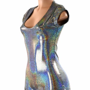 Silver Holographic Cap Sleeve Romper with Scoop Neckline and Boy Cut Leg 152192 image 4