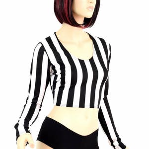 Long Sleeve Referee Black & White Stripe Print Long Sleeve Crop Top Jail Bird Inmate 151211 image 3