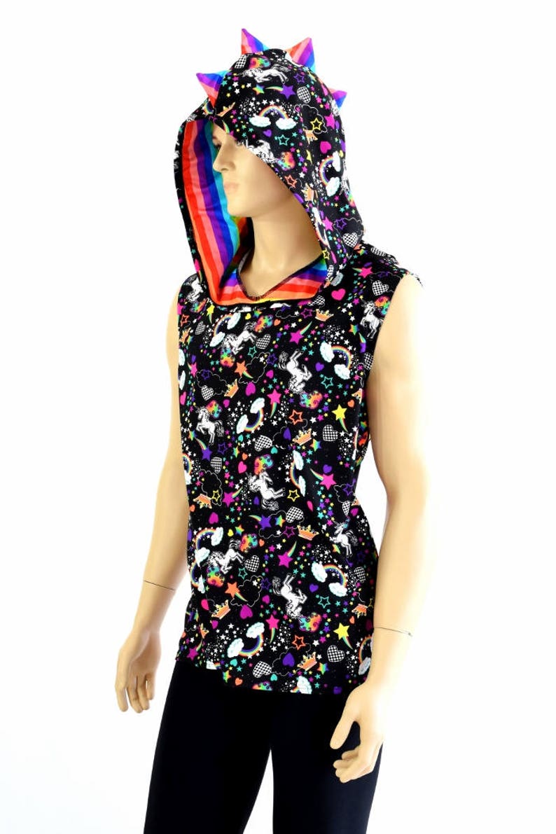 Mens Unicorns and Rainbows UV GLOW Sleeveless Hoodie With Etsy