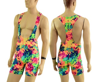 Mens Muscle Cut Y Back Singlet in Acid Splash