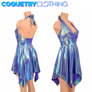 Tink Pixie Handkerchief Hemline Halter Dress in Moonstone - 155199