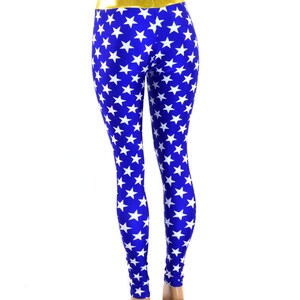 Blue and White Star High Waist Leggings With Gold Holographic - Etsy