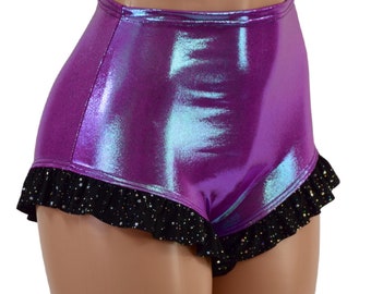 High Waist Siren Shorts with Ruffled Leg Created in Plumeria with Star Noir Ruffle  157755