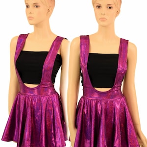 Fuchsia Sparkly Jewel Holographic Suspender Mini Skirt - 155201