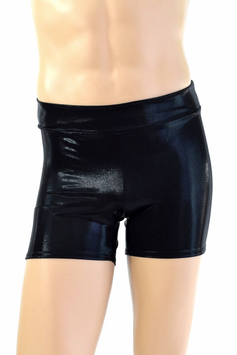 Men's Mid Rise Rio Shorts in Black Mystique Metallic Spandex Dude Bro Man Sexy Wet Shorts 154590 image 1