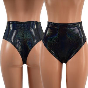 Black Holographic Siren Shorts with Brazilian Cut Leg