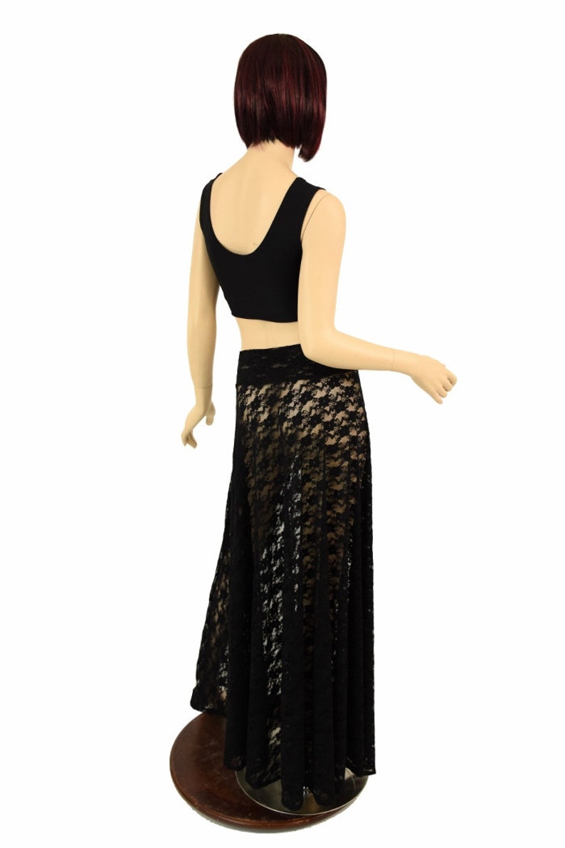 Black Lace Long Maxi Skirt Sheer See Through Transparent 155208