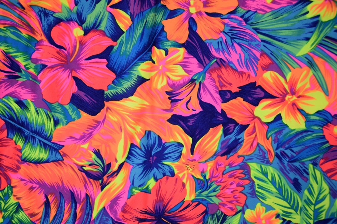 Neon UV Glow Tahitian Floral Print Four Way Stretch Spandex Fabric