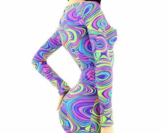 Neon long top sleeve bodycon dress