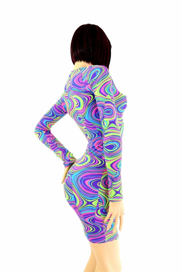 neon long sleeve mini dress Neon Mesh Bodycon see through dress