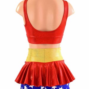 Red Sparkly Jewel Starlette Bralette & Blue/White Star High Waist Ruffle Rump Shorts w/Gold SJ Waistband and Red SJ Ruffle 2PC Set 154542 image 2