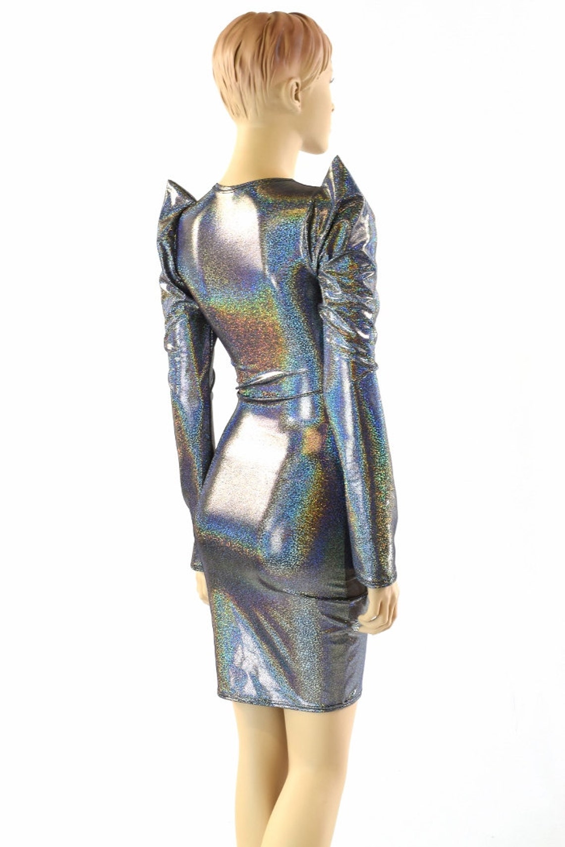 Black Holographic Crew Neck Wiggle Dress main image 0