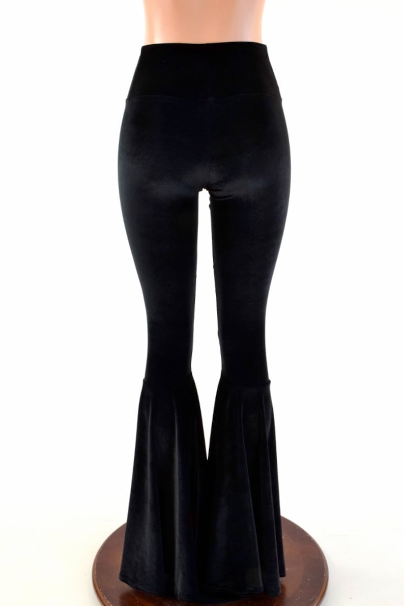 Black Velvet Bell Bottom Flares Leggings with High Waist /& Stretchy Spandex Fit 154122