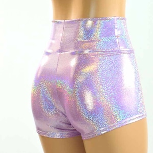 High Waist Shorts in Lilac Holographic Spandex 150951 image 2