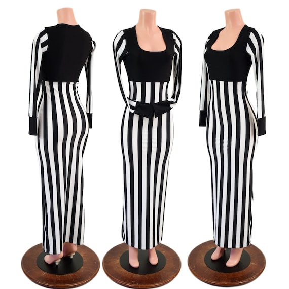 black and white striped dress costume Tina Carlyle modern charm layered black and white Strapless Lace & Tulle Size:US 18P
