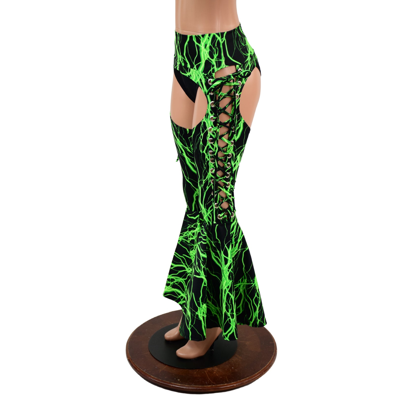 Neon Green Lightning Lace up Bell Bottom Chaps - Etsy