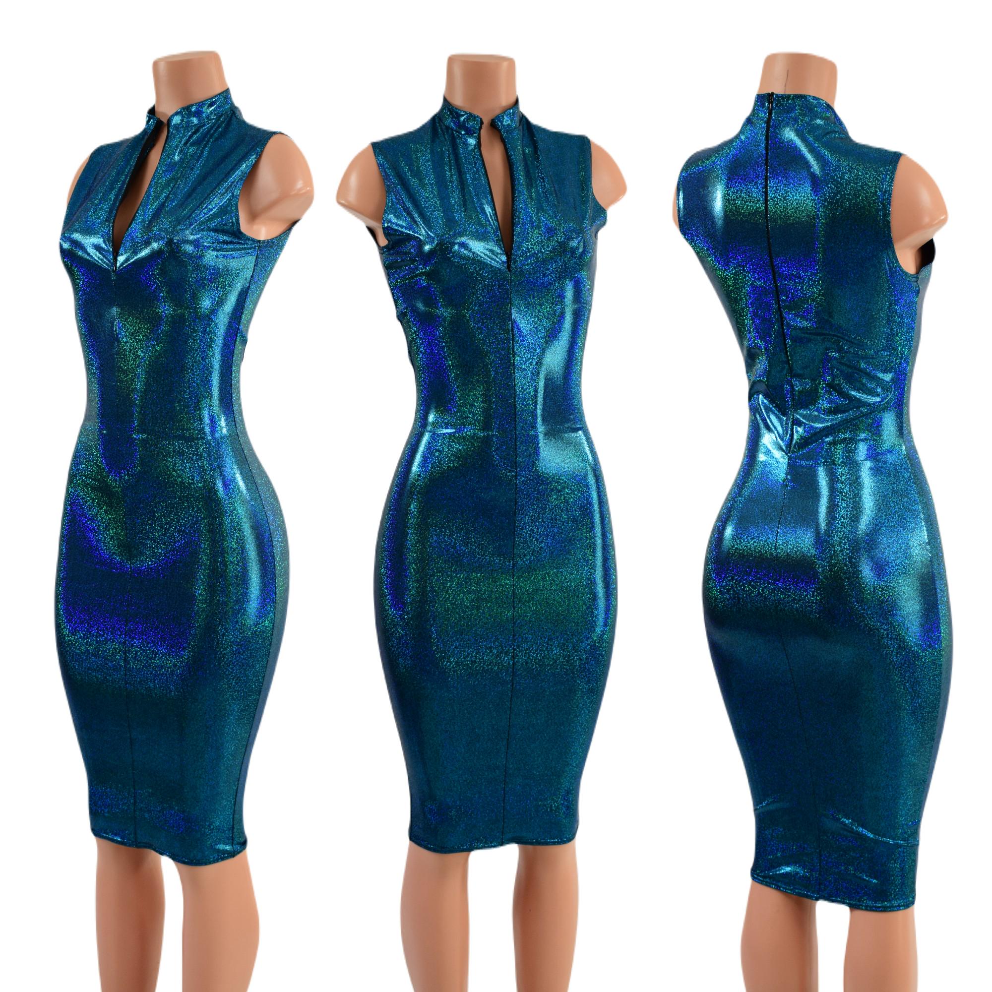 Ocean Sparkle Wiggle Dress with Stella Collar,  12" Front AND 19" Back Zipper 85791