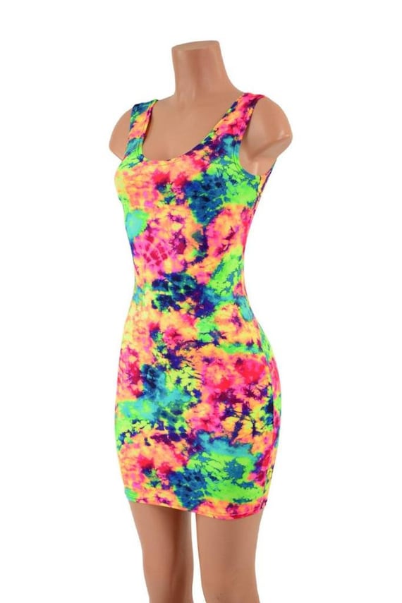 NEON Glow Acid Splash Bodycon Tank Style Mini Dress 157754 Etsy