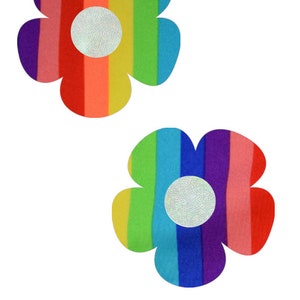Rainbow Stripe Daisy Pasties with Flashbulb Disks Body Stickers Rave Festival Gay Pride Parade