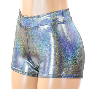 Silver Holographic Midrise Shorts 151372