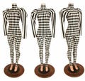 Black and White Diamond Print High Turtle Neck Back Zipper Catsuit with Black and White Stripe Puffed Victoria Sleeves